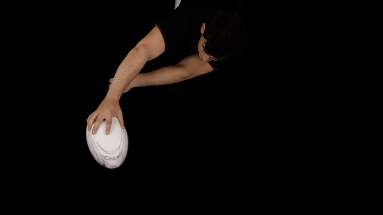 Serious rugby player scoring try