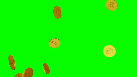 3d animation of falling golden bitcoins