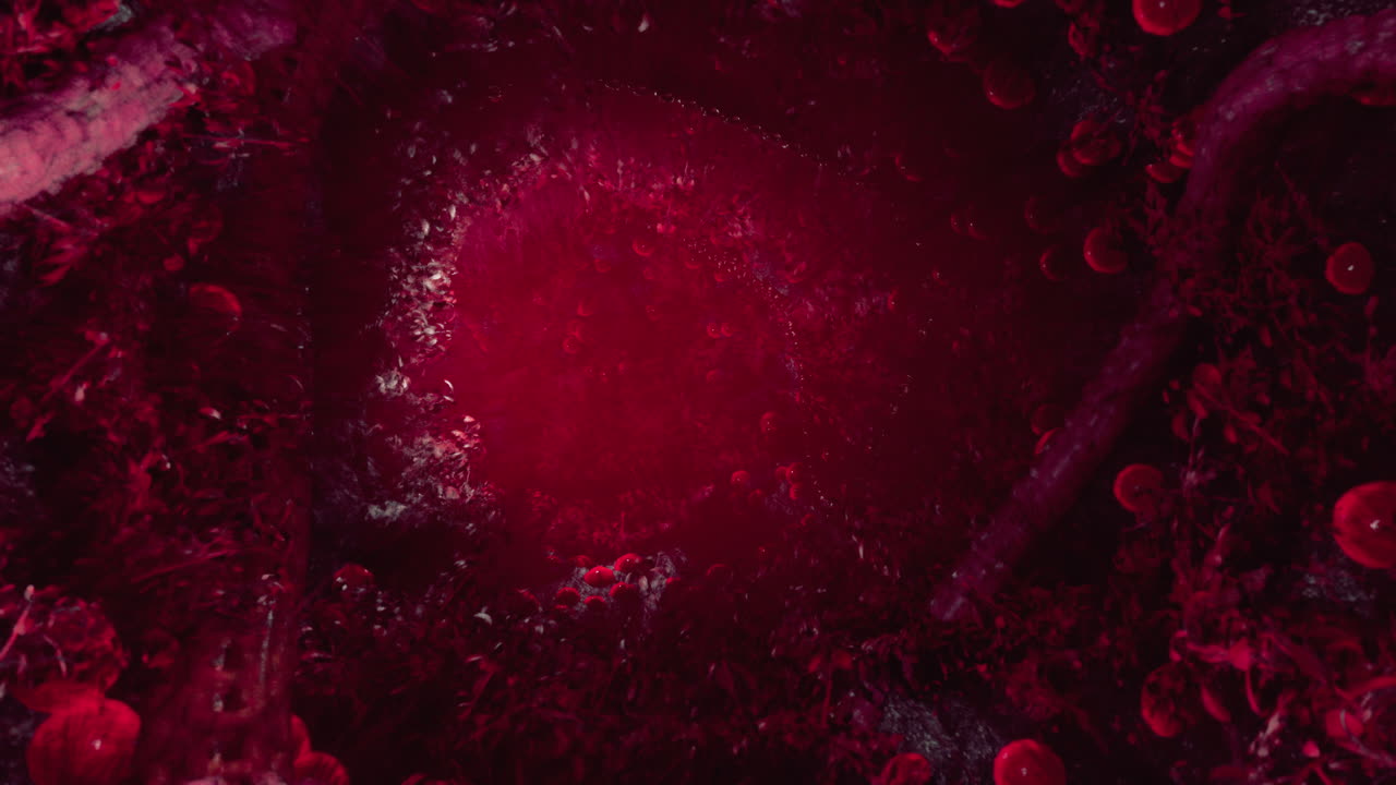 bosque de fantasía oscuro con luces rojas brillantes