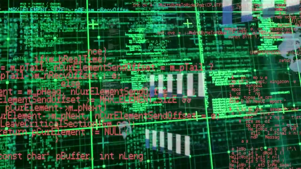 Animation of data processing over black background