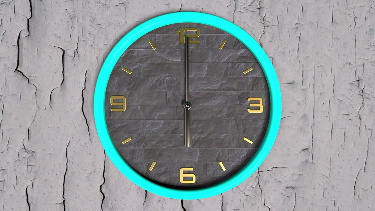 3d animation of round shape clock on the wall. Seamless pattern of time moving.