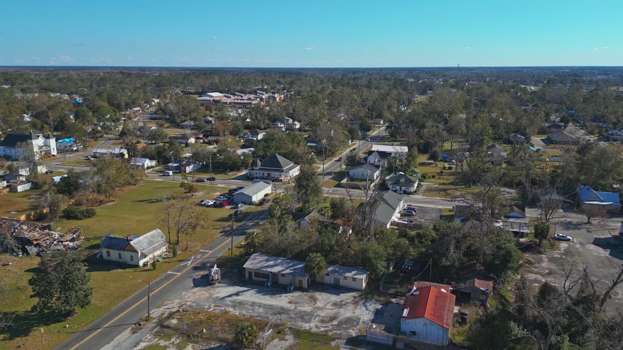 Residential Neighborhood With Vegetation On Sunny Day In Georgia, USA. aerial shot
