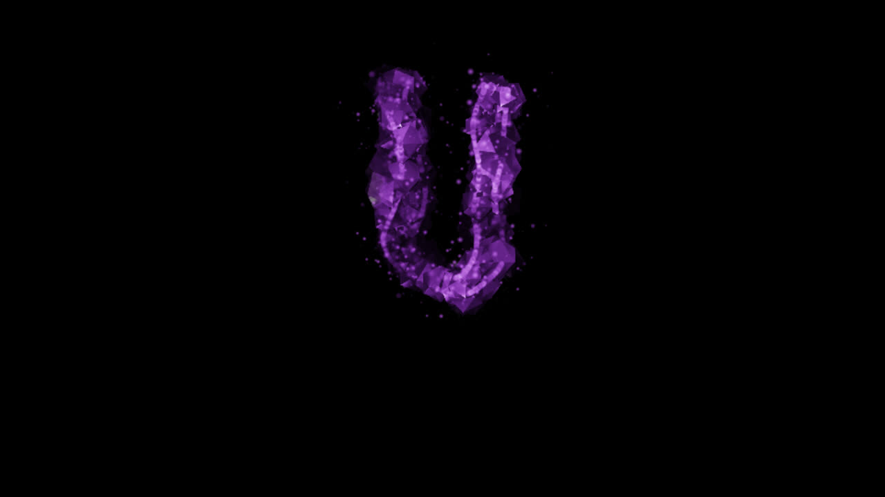 Particella viola luminosa con lettera U su sfondo trasparente