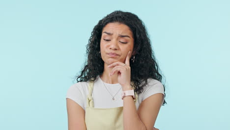 Confused,-woman-and-thinking-of-choice-in-studio