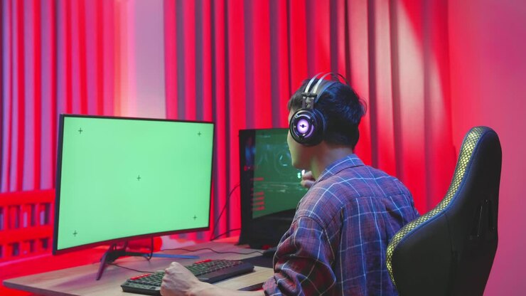 Gamer che gioca a un videogioco al computer