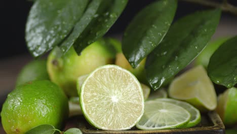 juicy lime with leaves rotates slowly.