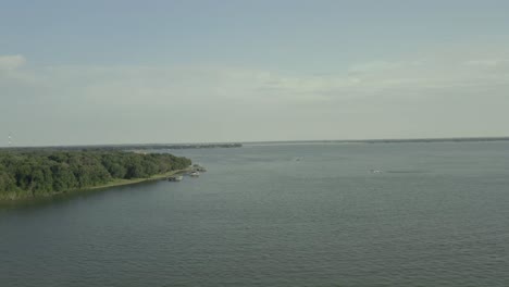 Three-docks-in-the-distance-of-a-lake