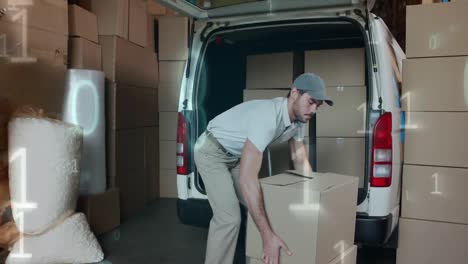 deliveryman loading packages in a delivery van