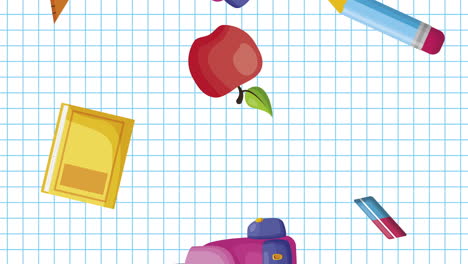 back to school set supplies rain animation