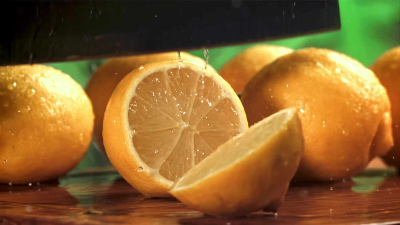 Ağır Çekimde Su Sıçramasıyla İkiye Bölünmüş Taze Limon