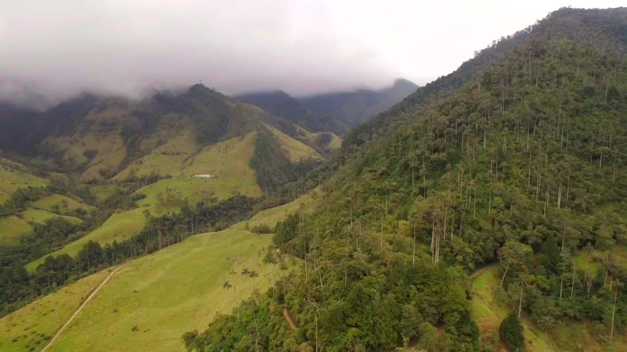 Tropical mountains covered in clouds. Cocora valley landscape