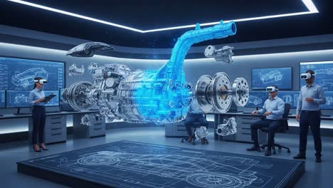 innovative virtual reality technology revolutionizing automotive design, featuring advanced 3d engine visualization and collaborative engineering solutions