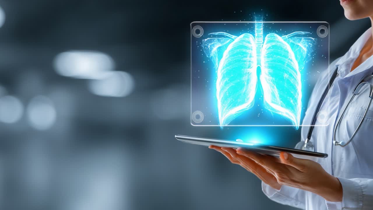 A Medical Professional Examines a Holographic Representation of Lungs to Enhance Patient Understanding and Promote Advanced Healthcare Technologies