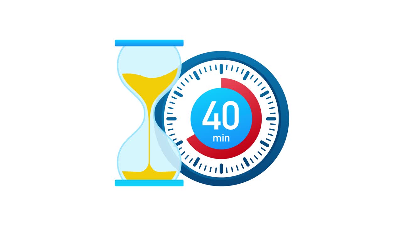 The 40 minutes, stopwatch  icon. Stopwatch icon in flat style, timer on on color background. Motion graphics.