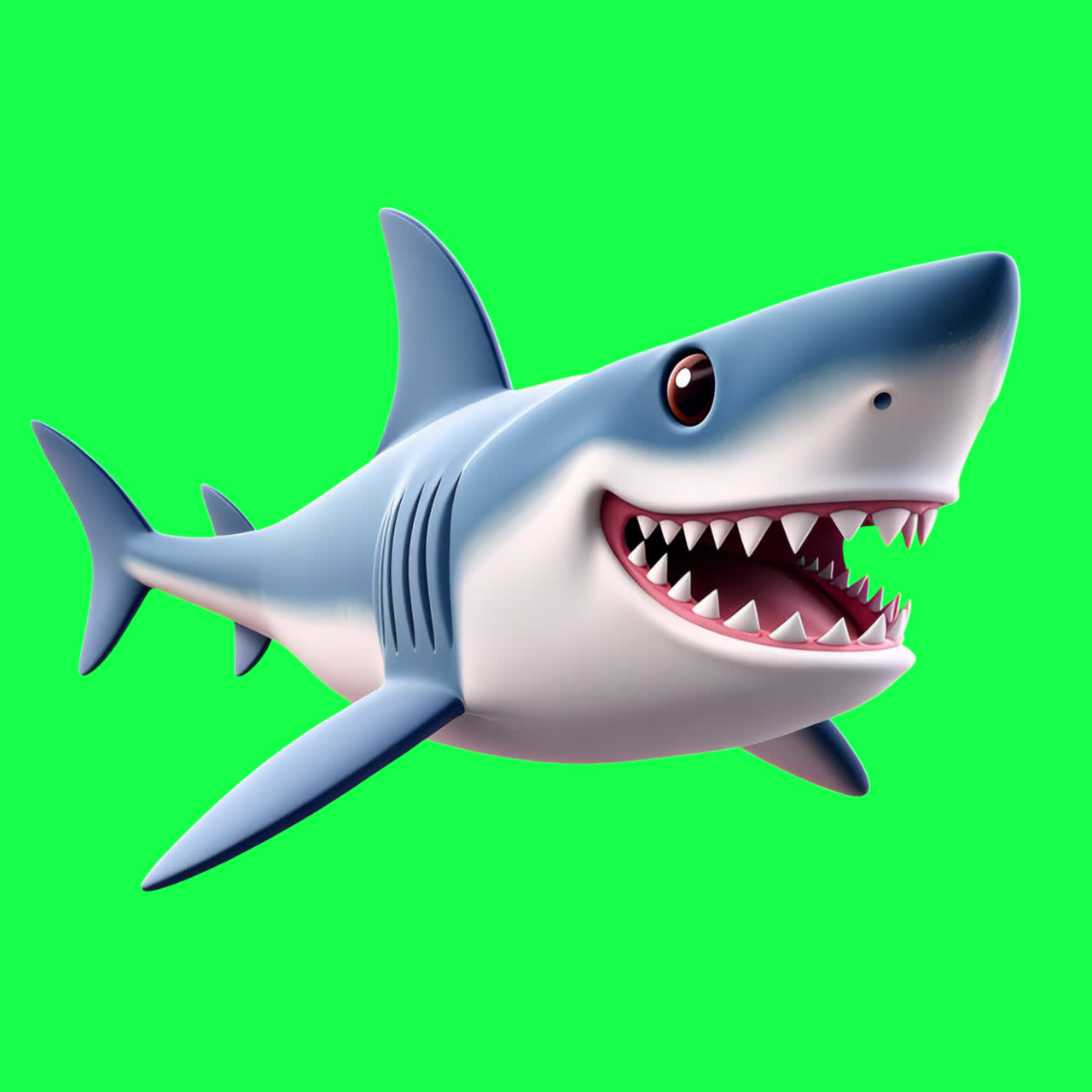 Cartoon shark with big smile animation isolated asset, transparent 4K ...