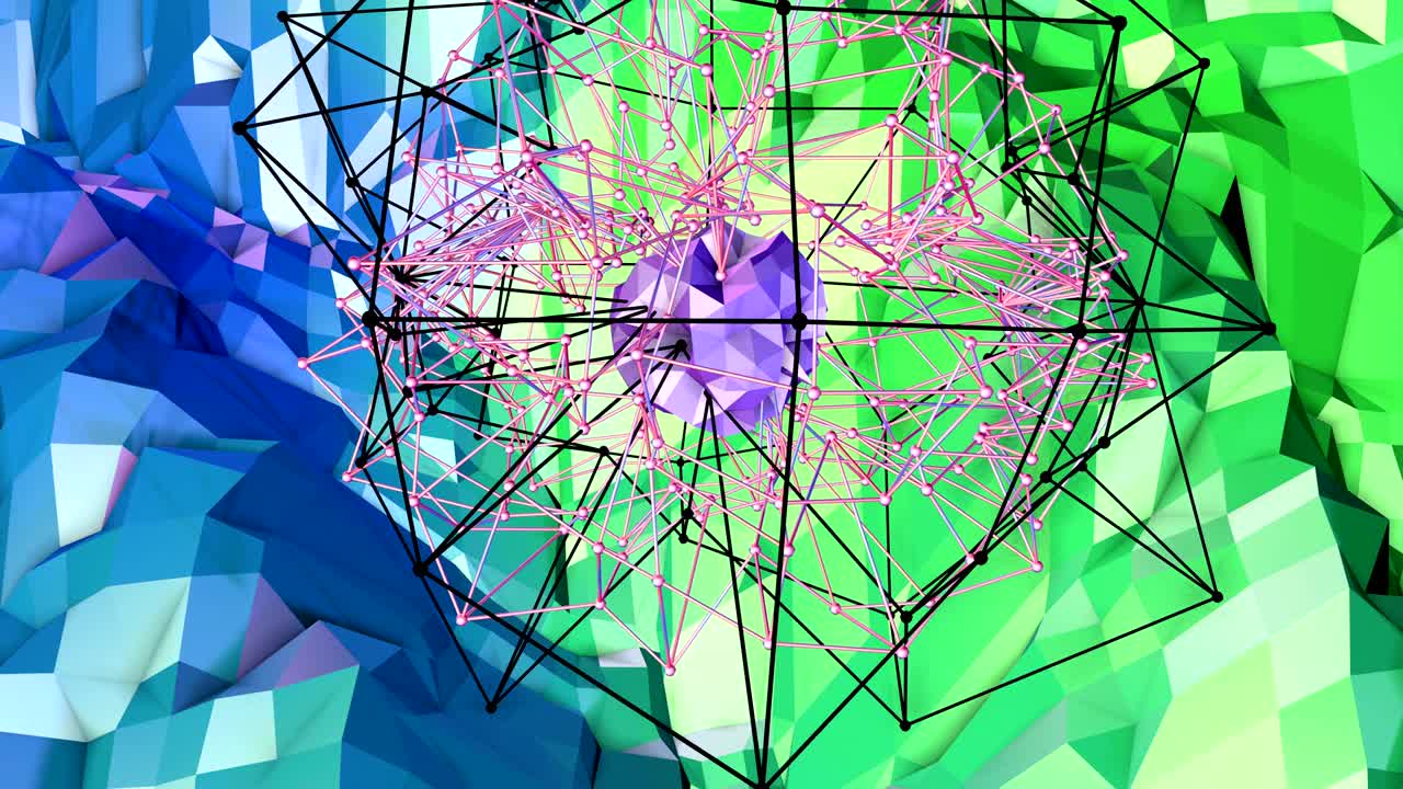 4k 로우 폴리 배경 애니메이션: 루프에서 순수한 3d 애니메이션으로 창의적인 간단한 로우 폴리의 배경. v14 구와 움직이는 프레임으로 푸른 녹색 풍경