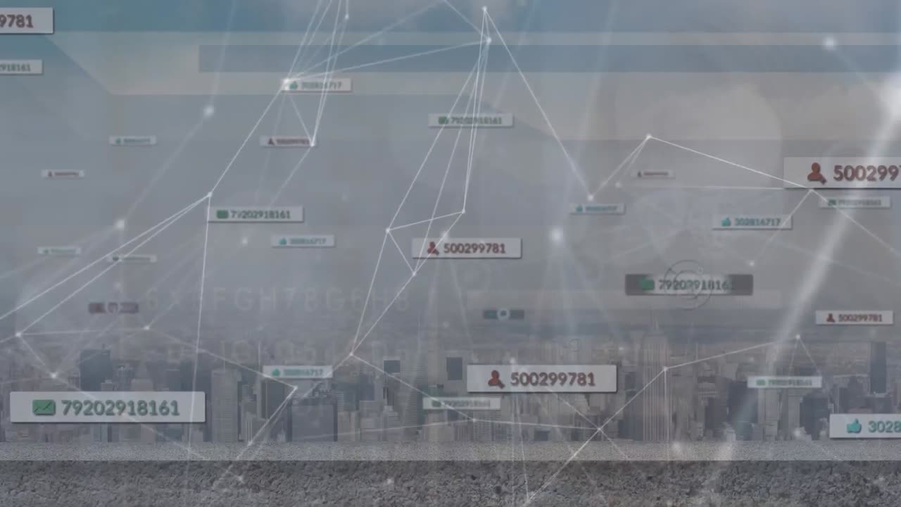 animación de la red de conexiones sobre el paisaje urbano
