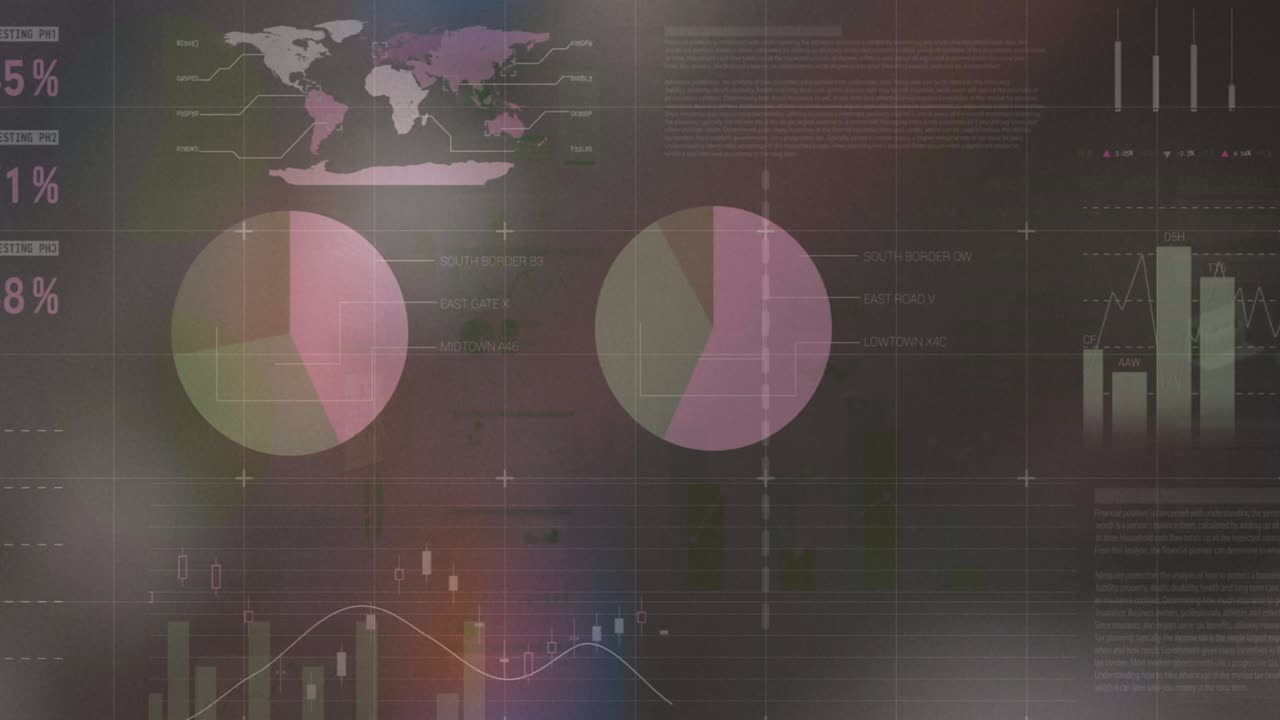 animación del procesamiento de datos financieros sobre un fondo gris