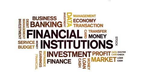 4k financial institutions animated tag word cloud,text animation seamless loop.