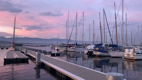 geneva marina with sail boats at sunset