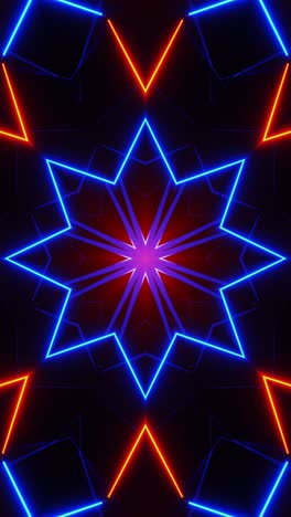 star pattern with blue and red lights. kaleidoscope vj loop vertical