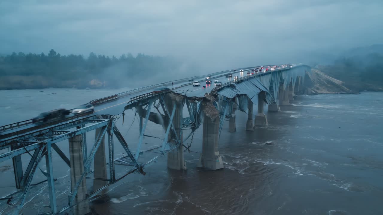 Damaged Bridge After Storm