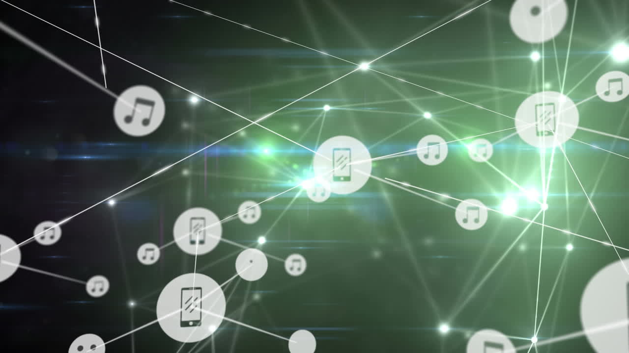 검은색 배경에 아이콘으로 연결 네트워크의 애니메이션