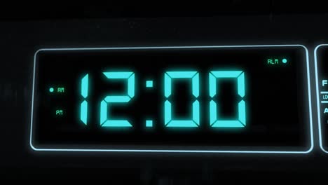 high quality cgi render of a digital alarm clock, with glowing pale blue numbers, ticking over from 11