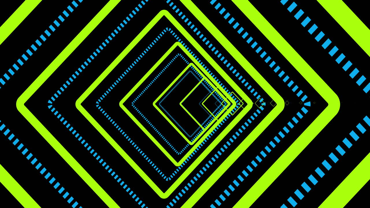 animación de patrón de neón azul y amarillo que se mueve en movimiento hipnótico en un bucle sin costuras