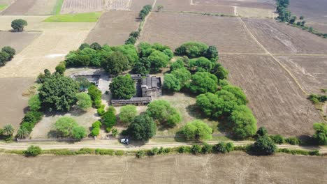 Aerial-drone-shot-of-Ancient-Hindu-Shiv-temples-and-Rannod-Monastery-in-Shivpuri-of-Madhya-Pradesh-India