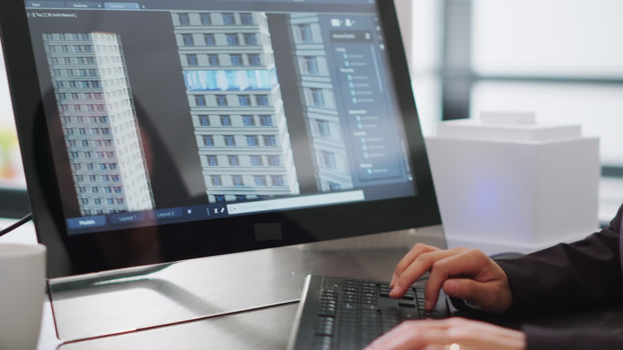 diseñador cualificado que utiliza herramientas de modelado 3d para desarrollar diseños