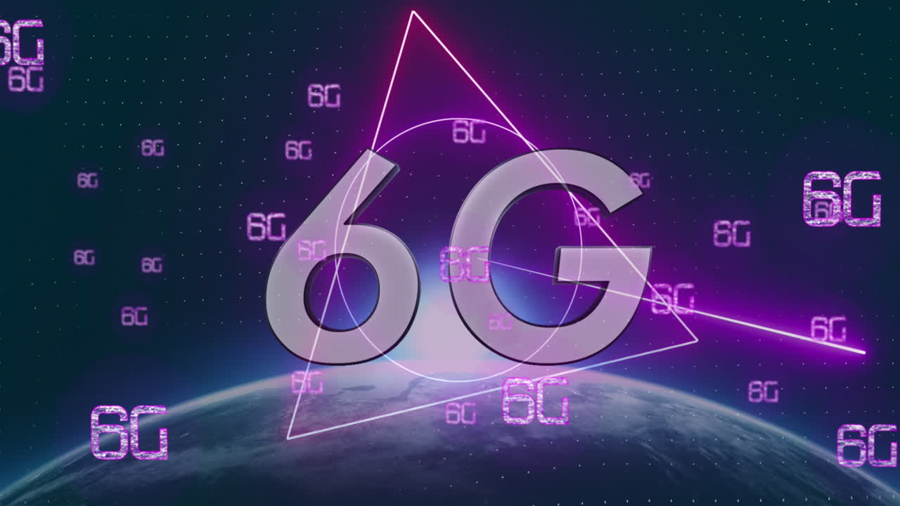 전 세계 6g 텍스트와 연결된 네트워크의 애니메이션