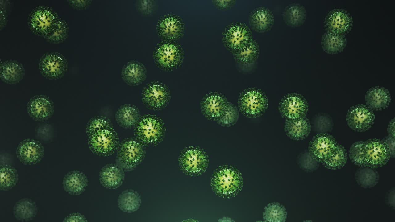 Falling green coronavirus with particles