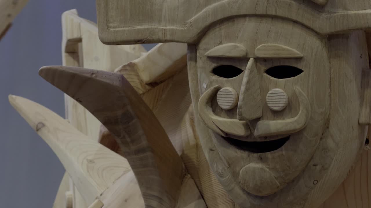 Traditional Carnival Masks Made Of Wood With Moustache, Cheeks And Big Nose