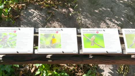 educational signs about various bird species