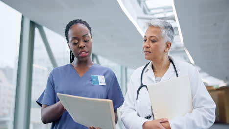 doctor team, documents and nurse talking