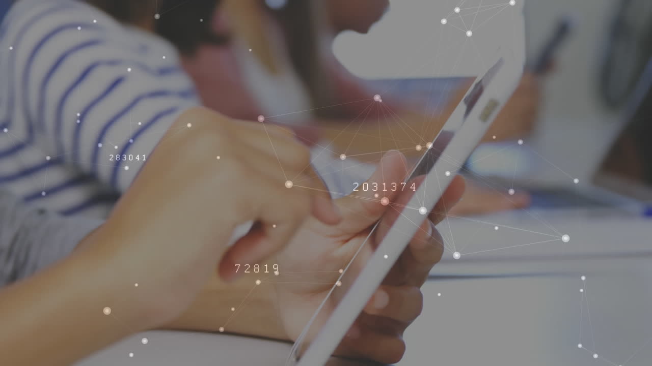 red de conexiones contra un estudiante que usa tabletas