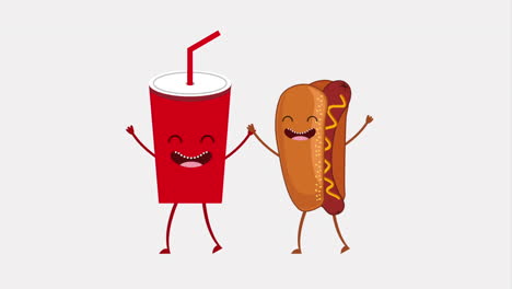 una linda soda de dibujos animados y un perrito caliente