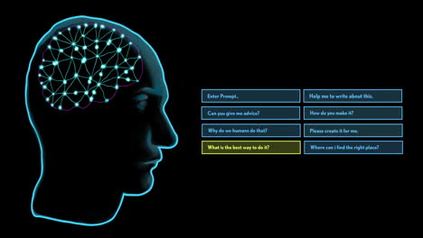 animation of human brain and ai data processing over black background