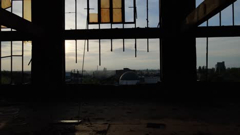aerial view of industrial area at sunset