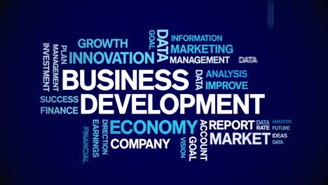 4k business development animated tag word cloud,text animation seamless loop.