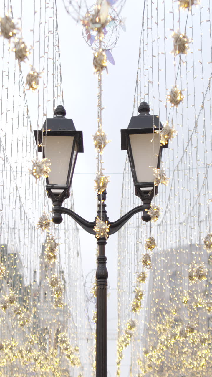 Street Lamp Adorned with Festive String Lights