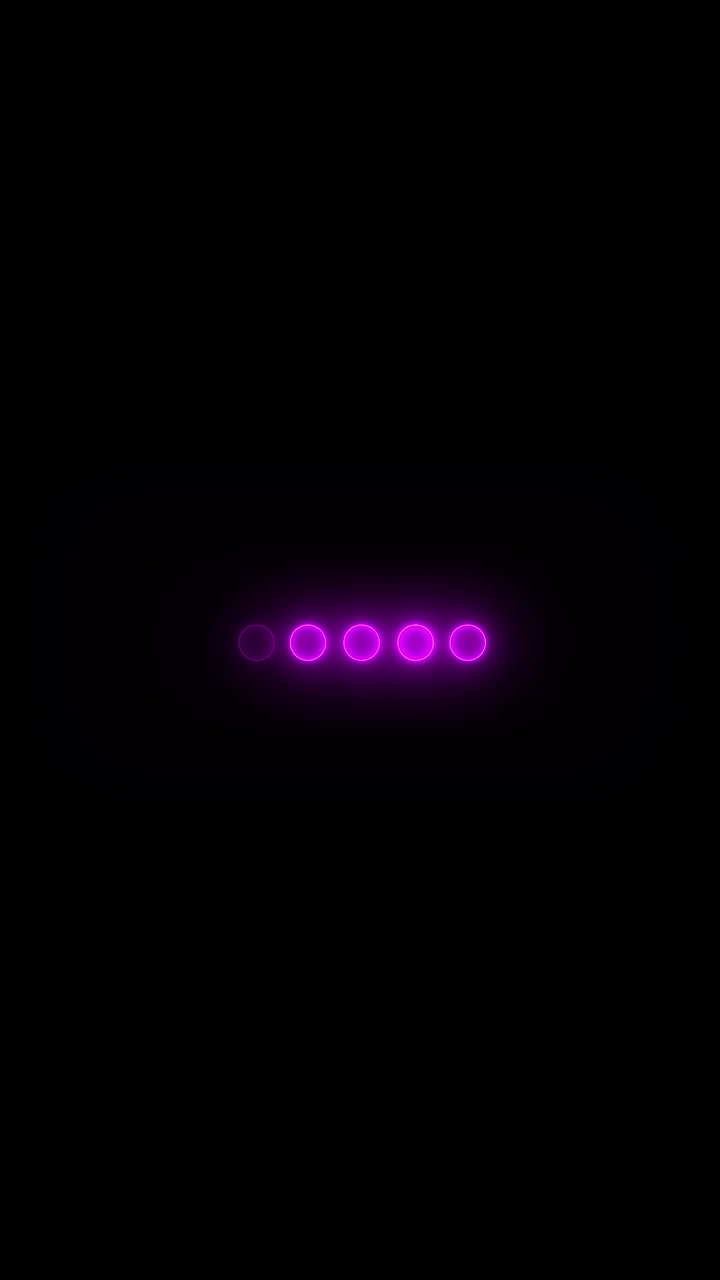 Magenta neon progress indicator glowing round dots dark empty background clean loading motion