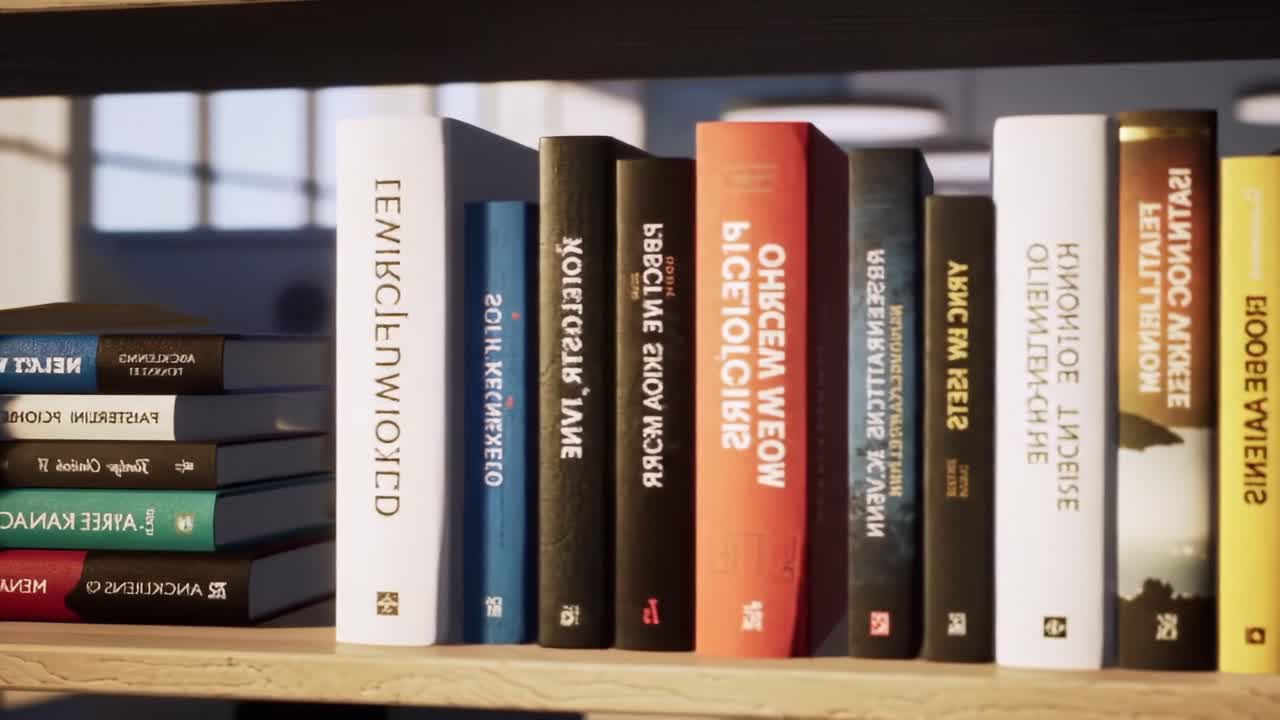 An Insightful Display of Colorful Books on a Shelf, Showcasing a Variety of Titles with Unique Designs and Cover Styles Capturing the Essence of Literature