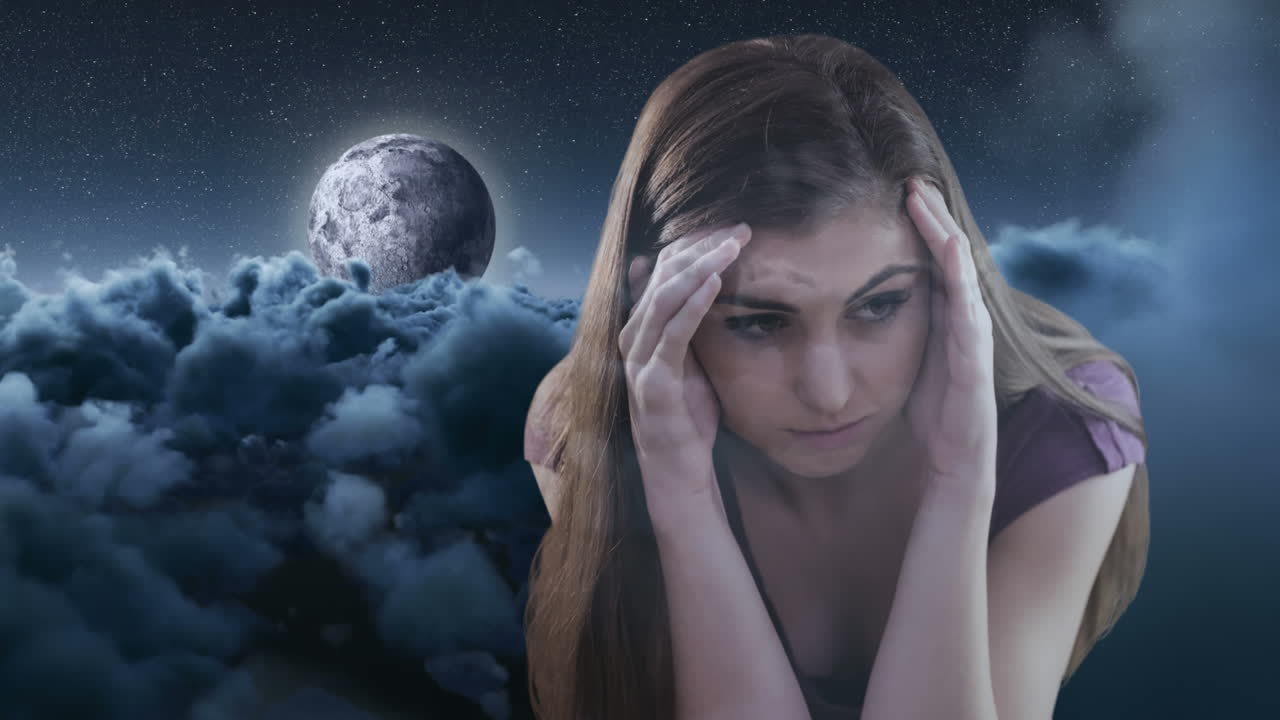 цифровая анимация обеспокоенной женщины с рукой на голове 4k