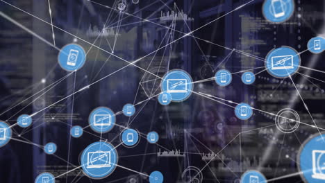 animation of network of connections over server room