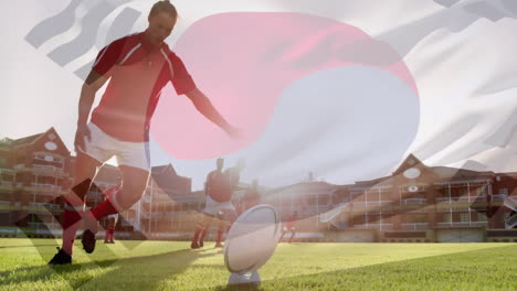 Animation-of-flag-of-korea-over-diverse-male-rugby-players