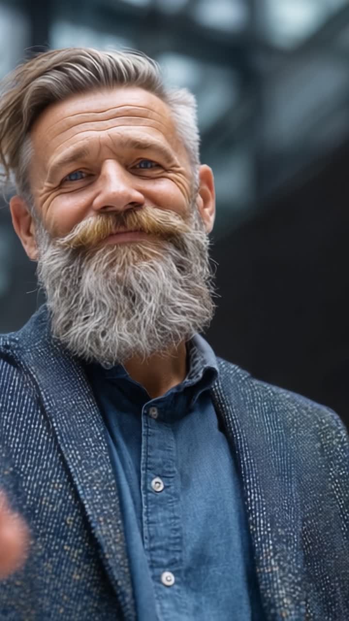 Portrait of a Stylish Older Man with a Distinguished Beard and Gray Hair, Capturing a Moment of Confidence and Charm in an Elegant Setting