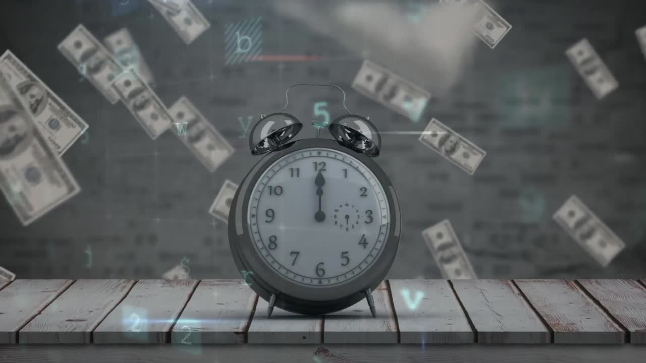 анимация обработки данных по часам и банкнотам