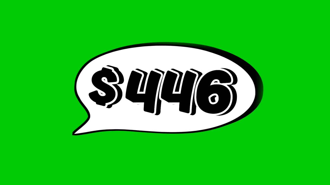 Animation $446 dollar price in a speech bubble green screen. Perfect for sales, ads, or promo videos. Easy to use and customize in your projects video element